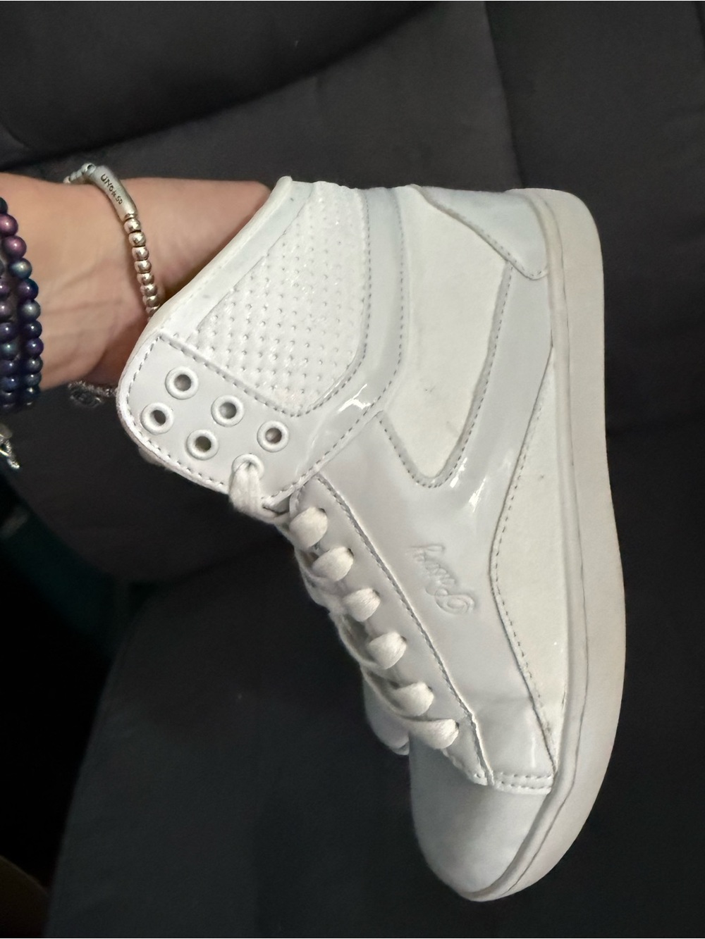White High-Top Lace-Up Sneakers ⭐️Like New / solid white cheer shoes - Picture 8 of 9